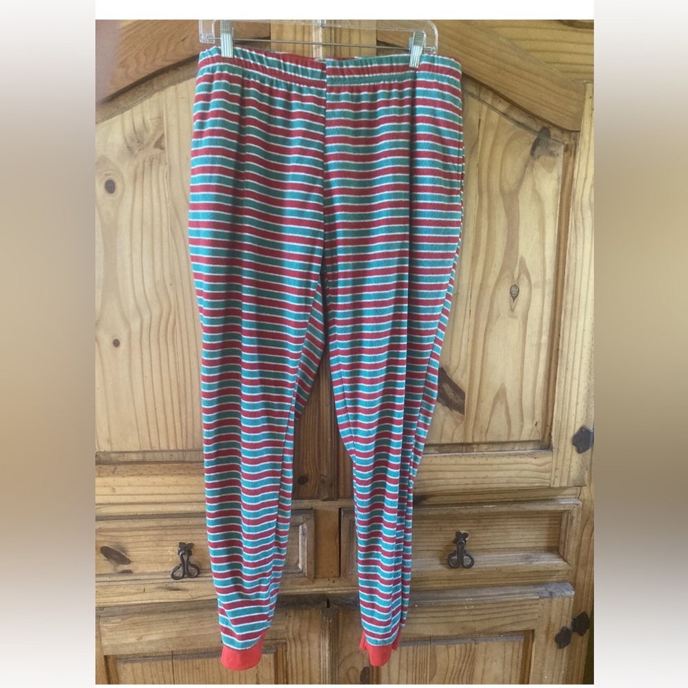 Women’s Merry Moments red green striped fleece pajama lounge pants - size L
